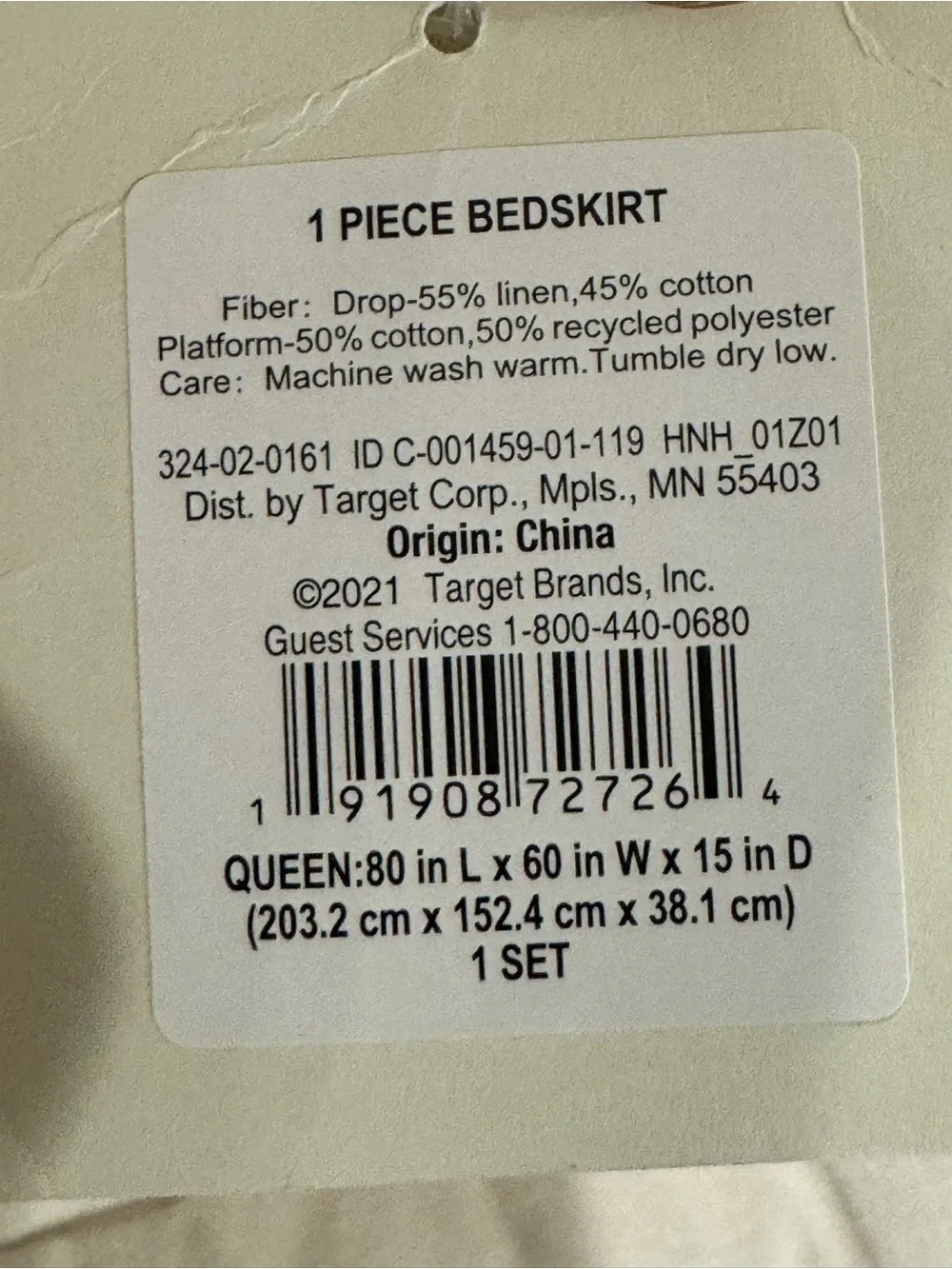 Hearth & Hand w/ MAGNOLIA QUEEN 55% LINEN/45% COTTON LINEN BLEND BEDSKIRT 15”